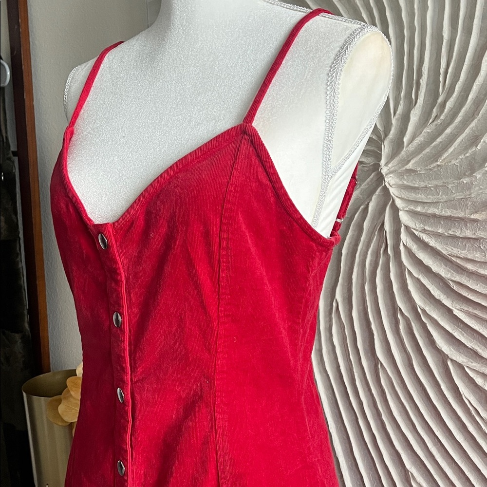 100% Cotton Corduroy Button Up Dress in Red - Picture 9 of 12